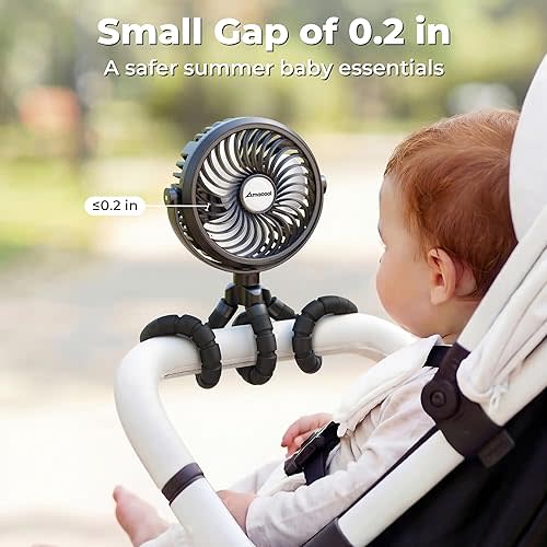 AMACOOL Battery Operated Stroller Fan, Baby Travel Essentials for Beach Disney, Newborn Boy & Girl Showers Gifts Registry Search, Rechargeable Clip On Fan for Car Seat Wagon Crib Bike Treadmill