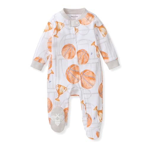 Burt's Bees Baby Boys' Organic Cotton, Sleep and Play Footed Pajamas | Easy zip front PJs feature a 2-way zipper to ensure newborns have a restful nights sleep