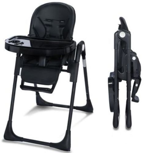 Kinder King Foldable High Chair for Baby, Toddler Eating Chair with Detachable Double Trays, Black