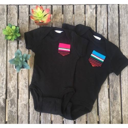 Baby one piece body suit with serape pocket