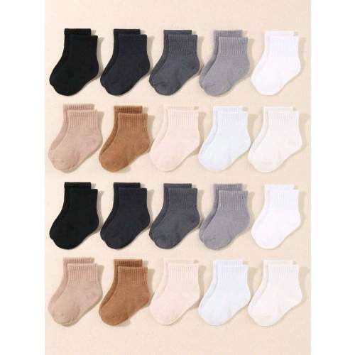 20 Pairs Solid Color Socks | 10 Pairs Black, White, Gray Neutral Baby Socks | Elastic, Sporty Casual Style | Suitable For Infants | Unisex For Baby Boys And Girls | Newborn Socks | Toddler Socks | Baby Party Decor | Halloween, Thanksgiving, Christmas Gift