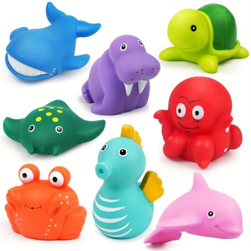8pcs Bath Toys for Toddler Baby Kids Nephew In Birthday Christmas Present, Great Bathtub Shower Pool Bath Toy Gift for Children Preschool 1 2 3 4 5 6 7 Years Old Boys Girls, Floating Whale, Crab, Turtle, Octopus, Dolphin, Walrus, Seahorse, Manta Ray