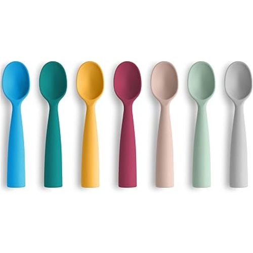 Vicloon Silicone Baby Feeding Spoons, 7PCS First Stage Feeding Spoons for Infants, Baby Led Weaning Feeding Supplies Training Spoon, Toddler Utensils, Ultra-Durable & Chewproof, Dishwasher Safe