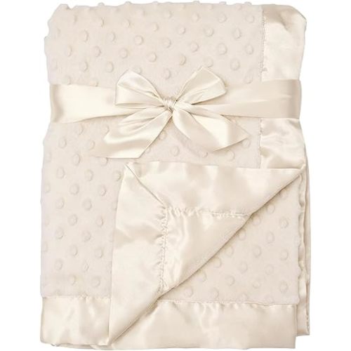 American Baby Company Heavenly Soft Chenille Receiving Blanket (30" x 40"), 2-Layer Design with Minky Dot & Silky Satin, Cream, for Boys and Girls