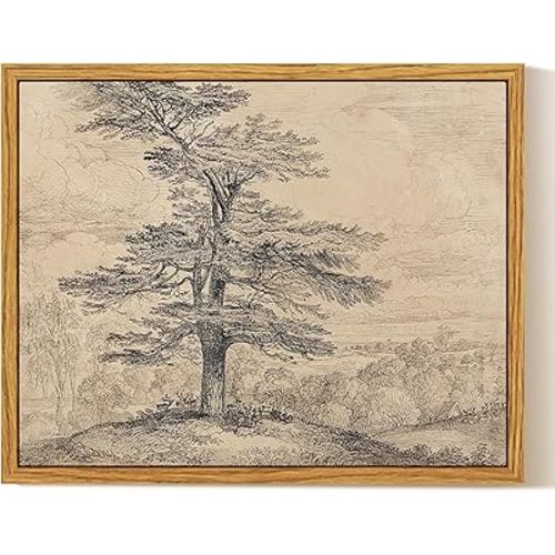InSimSea Framed Canvas Wall Art, Neutral Sketch Tree Painting, Rustic Nature Scenery Decor for Living Room Shelf Hallway,10x8 in, Beige Tones