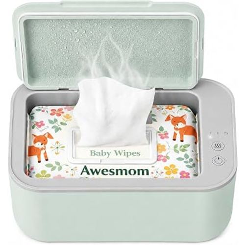 Awesmom Baby Wipe Warmer, Large Capacity, 4 Temp Modes, Green | Wipe Warmer with Surround Heating & Dispenser for Newborn & Most Adult Wipes. Baby Shower & Registry Must-have
