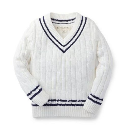 Hope & Henry Boys' White Tennis Sweater, White & Navy, 6-12 Months