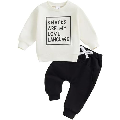 Toddler Baby Boy Fall Winter Outfit Long Sleeve Letter Print Sweatshirts and Jogger Pants Infant Boy Clothes