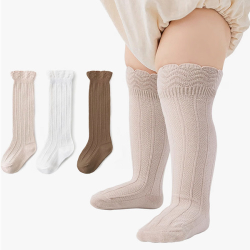 Zando Baby Girls Knee High Socks 3-Pack, Soft Cotton Long Tube Ruffle Socks for Preemie Infant Newborn Toddler 0-3T