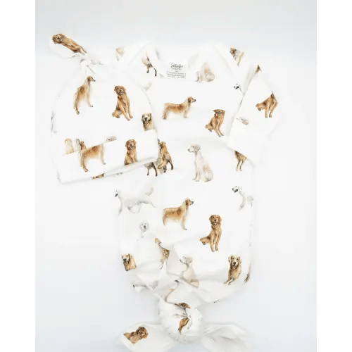 Golden Retrievers - Newborn Gown + Hat
