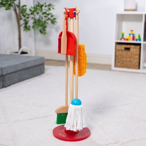 Melissa & Doug Dust! Sweep! Mop! 6pc Wooden Pretend Play Preschool Cleaning Set