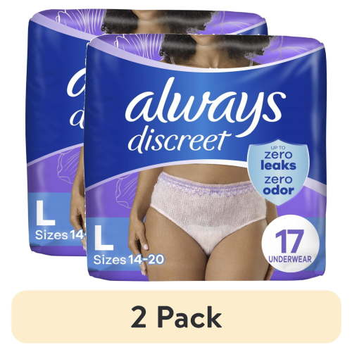 (2 pack) Always Discreet Adult Incontinence Underwear for Women, L, 17 CT