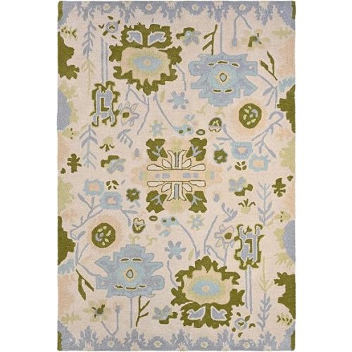 Handmade Oushak Wool Area Rug | Floral and Botanical Patterns in Soft Blue and Green | Luxurious Thick Pile for Living Room, Bedroom & Dining Room Decor (Blue & Green, 5' x 7')