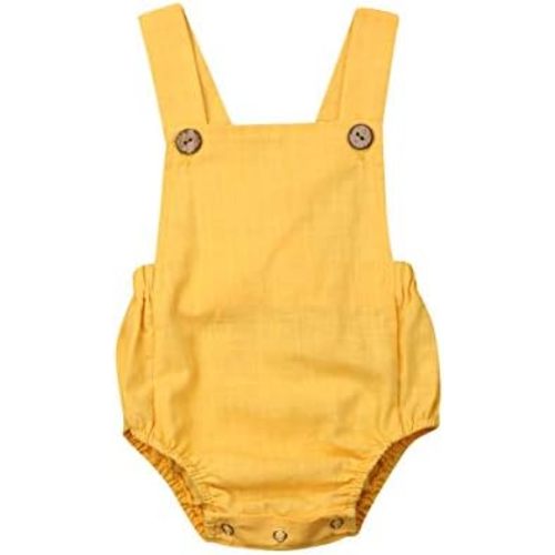 Newborn Baby Summer Romper Unisex Solid Color Button Jumpsuit Sleeveless Backless Overalls Outfits 1Pcs