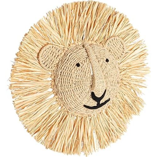 Creative Co-Op Savannah King Raffia Lion Wall Art, Natural