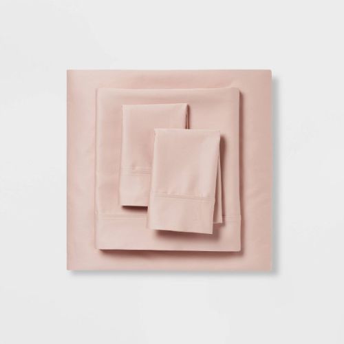 Full Solid Performance 400 Thread Count Sheet Set Blush - Threshold™: Cotton Sateen, Wrinkle-Resistant, OEKO-TEX Certified