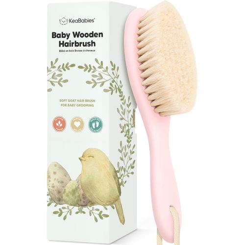 Wooden Baby Hair Brush for Toddler, Infant Cradle Cap (Blush, Oval)
