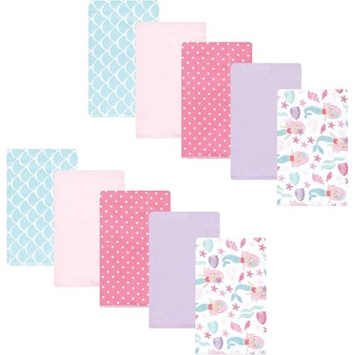 Hudson Baby Unisex Baby Cotton Flannel Burp Cloths, Mermaid, One Size