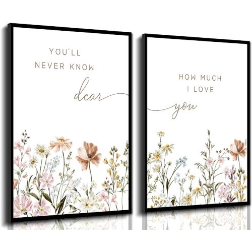 2 Pcs Wildflower Nursery Canvas Wall Art Flower Botanical Sentence Poster Painting Picture Wall Decor Boho Girl Nurseries PrintArtwork for Nursery Baby Room Living Room Bedroom Home Decoration