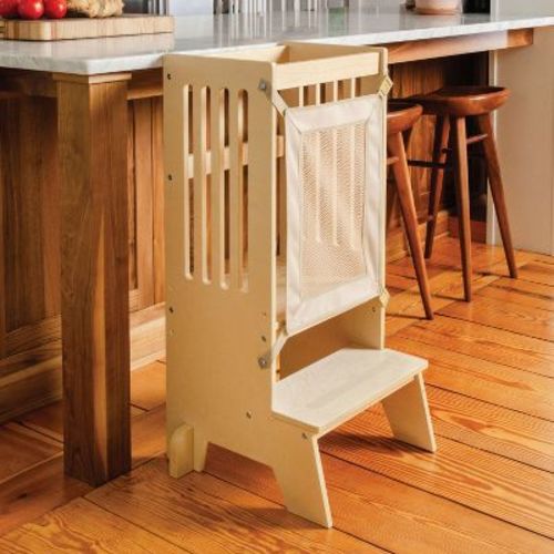 Guidecraft Jr. Kitchen Helper Step-Up | Adjustable Wooden Montessori Toddler Tower, Kitchen and Bathroom Step Stool for Kids