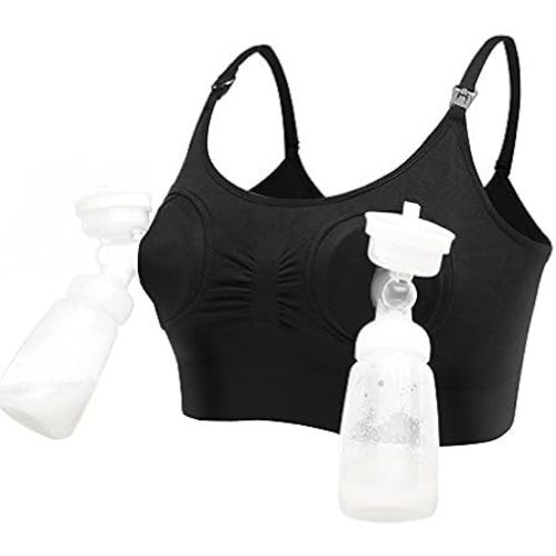 Hands Free Pumping and Nursing Maternity Bra, Comfortable All-Day Pumping Bra, Adjustable Maternity Nursing Bra Black