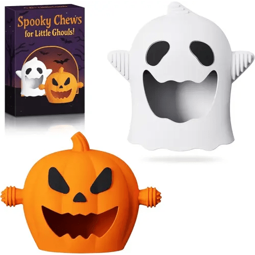 Halloween Baby Teething Mitten Toys 2Pack, Silicone Pumpkin & Ghost Teethers for Newborns, Infants & Toddlers, Easy-Grip Hand Teething Gloves for Relief, Perfect Baby’s First Halloween Basket Stuffers