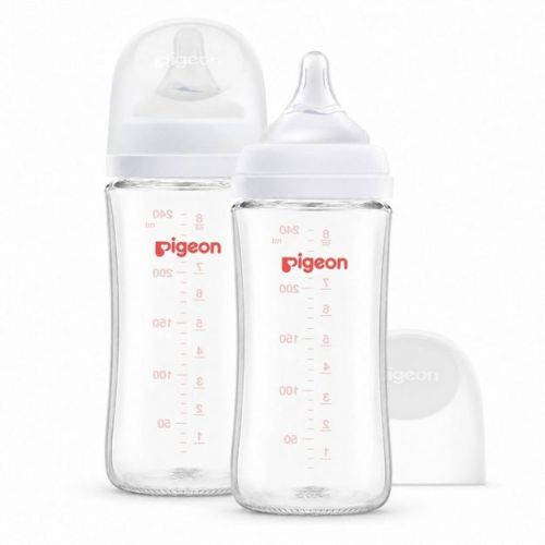 Pigeon Nurture & Nest Wide-Neck Anti-colic Glass Baby Bottles with Nipples - 8 fl oz/2pk: Latex-Free, BPA-Free, Lead-Free