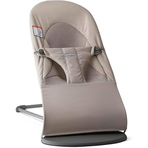 BabyBjörn Bouncer Balance Soft, Sand Gray, Woven/Jersey, Tri-Fabric | 2-in-1 Adjustable Baby Bouncer Seat and Toddler Chair, Newborn to Toddler (8-29 lbs), 4 Positions, Lightweight & Portable