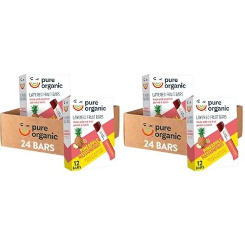 Pure Organic Layered Fruit Bars, Gluten Free, Vegan Fruit Snacks, Pineapple Passionfruit (2 Boxes, 24 Bars) (Pack of 2)