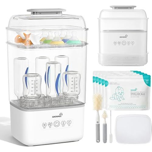 GROWNSY Baby Bottle Sterilizer and Dryer, Space-Saving, with Travel Set