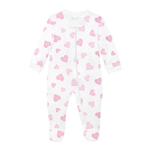 Bright Hearts Printed Zipper Footie | Baby Girl