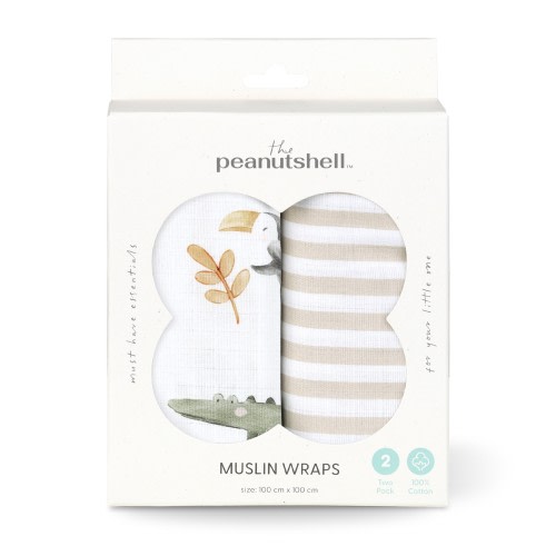 Peanut Shell Muslin Wraps 2 Pack Safari Dreams