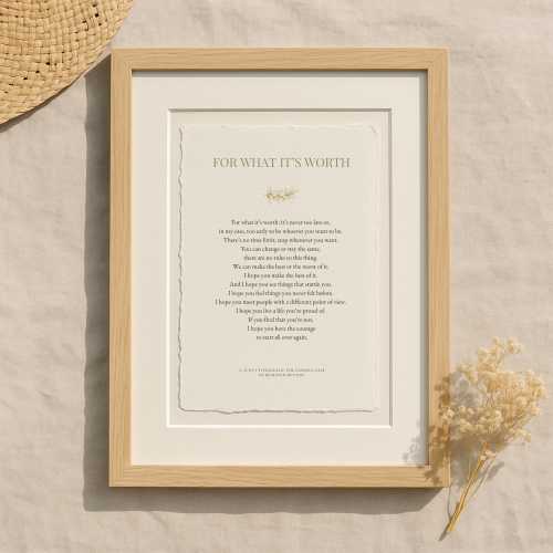 For What It’s Worth – F. Scott Fitzgerald Quote, Poetry Art Print on Cotton Paper, Graduation & New Beginning Gift, Inspirational Wall Art