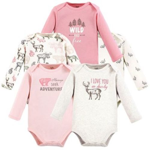 Touched by Nature Infant Girls Organic Cotton Long-Sleeve Bodysuits, Girls Woodland, 0-3 Months