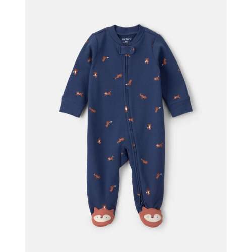 Baby Boy Fox 100% Cotton 2-Way Zip Sleep & Play Pajamas - Navy Blue | Carter's