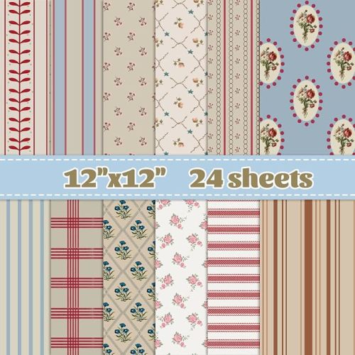 YooNotee 24 Sheet Vintage Pattern Scrapbook Paper, 12 x 12 in, Double-Sided