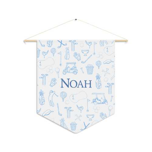 Boys Golf Wall Decor, Customized Nursery Tapestry, Boy Blue Nursery Wall Hanging Toddler Boys Name Wall Sign Golfing Theme Light Blue