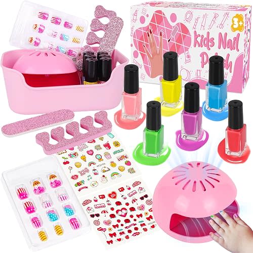EULRGAUS Nail Polish with Storage Box, Washable Nail Kit for Kids Ages 8-12