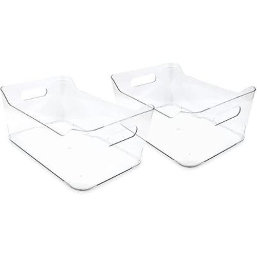 Isaac Jacobs 2-Pack Large Clear Storage Bins (13.5” x 10” x 6”) w/Handles, Plastic Box Set, Home, Office, Fridge, Freezer, Kitchen, Pantry Organization Container, BPA-Free/Food Safe (Large, 2 Pack)