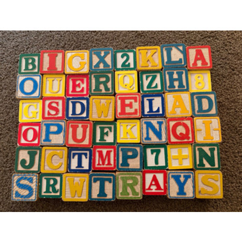 Vtg Wooden Letter ABC Blocks mixed Lot of 48 numbers pictures Wood Crafts Decor