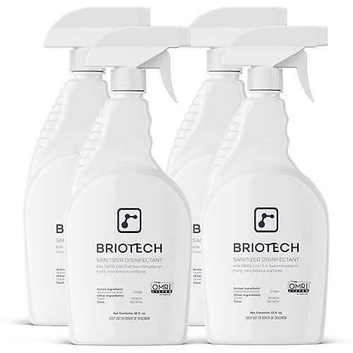 BRIOTECH Sanitizer Disinfectant Hypochlorous Spray, Kill 99.99% of Viruses & Bacteria, Control Mold, Eliminate Odor, Gentle for Nursery & Play Rooms, Food Contact Surface Sanitizer, 32 fl oz (4 Pack)