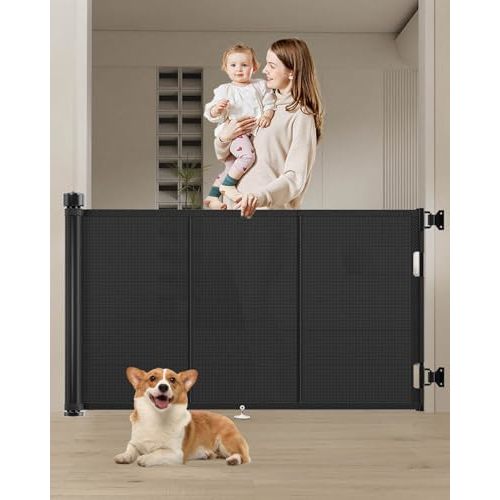 Miumoon 71 inch Retractable Baby Gates 34 inch Tall, Retractable Gate with Reinforced Strip Design to Prevent Crawling Through, 6 FT Retractable Dog Gate for Stairs, Doorways, Hallways, Indoor/Outdoor