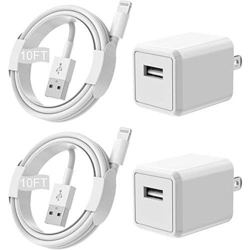 iPhone Charger,Extra Long 2 Pack 10FT Lightning Cable Cube i Phone 12 Charger Charging Transfer Cord Cable with USB Plug Wall Charge Block Travel Adapter for iPhone 14/13/12/11/SE2022/8/7/XS/XR/X/iPad