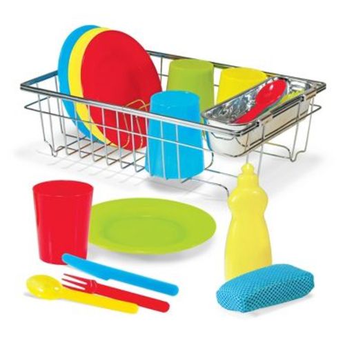 Melissa & Doug Let's Play House Wash and Dry Dish Set - 24pc: Pretend Kitchen Accessories BPA-Free Metal