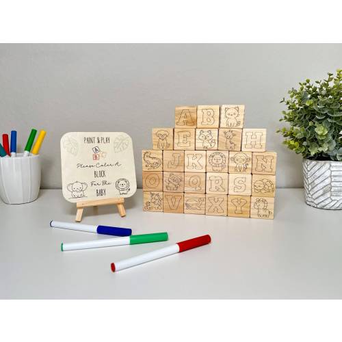 Animal Alphabet Wooden Blocks Baby Shower Activity: DIY Keepsake Game