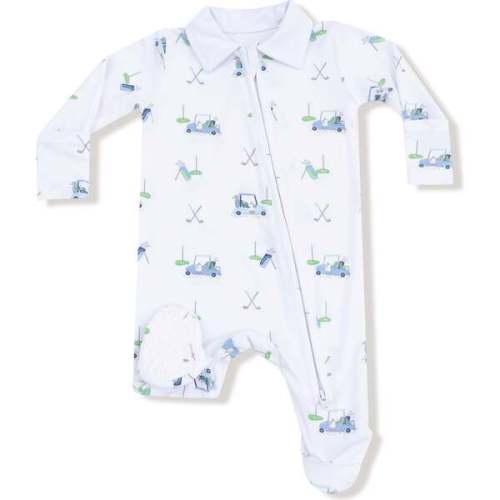Polo 2 Way Zipper Footie, Baby Golf Carts Blue - Angel Dear | Maisonette