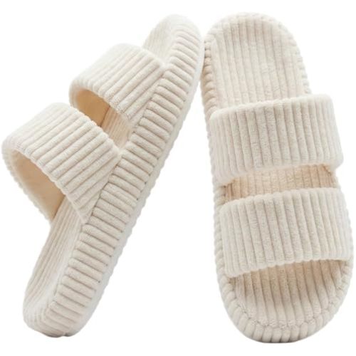 Slippers for Women, Memory Foam House Slippers Shoes Open Toe Corduroy Comfy Soft Slipper with Minimalist Dual-Strap Indoor Outdoor Bedroom Gifts Woman