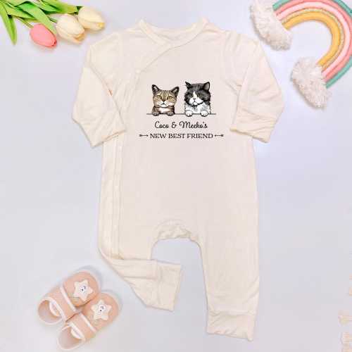 Personalized Cat New Best Friend Bamboo Bodysuit, Cat Lover Gift for Babies, Baby Shower Gift, Pregnancy Announcement, Coming home Outfits