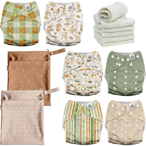 Mama Koala 3.0 Baby Cloth Diapers with 6 Inserts Bundle, with 2 Pack Reusable Wet Dry Bag
