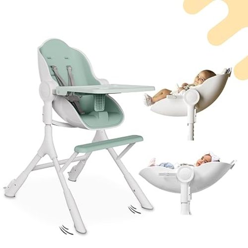 ORIBEL Cocoon Z High Chair & Baby Lounger | Perfect High Chair for Toddlers/Newborns | Glides Easily on All Surfaces | Secure Locks | Convertible Chair for Napping & Feeding (Avocado Green)